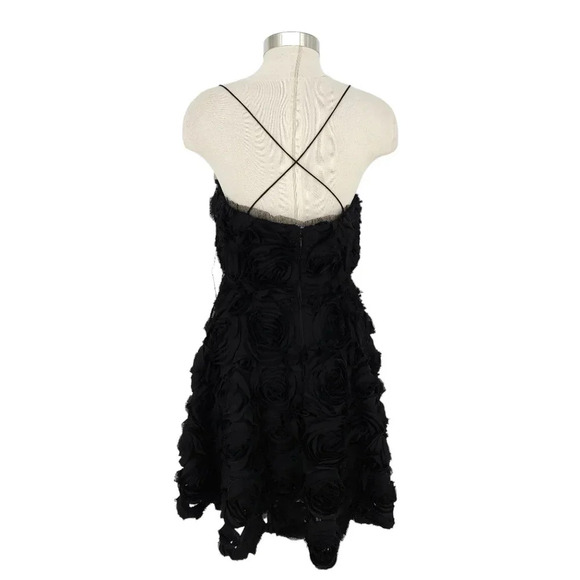 Laundry Shelli Segal Fit Flare Dress Black Floral Rosette Sleeveless Zip Back - Picture 5 of 8